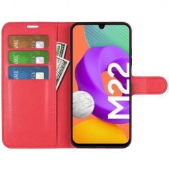 Lacné Kryty | Peňaženkové puzdro Litchi červené – Samsung Galaxy M22 | Lacné Kryty