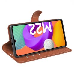 Lacné Kryty | Peňaženkové puzdro Litchi hnedé – Samsung Galaxy M22 | Lacné Kryty