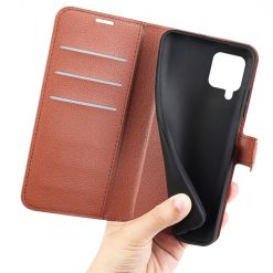 Lacné Kryty | Peňaženkové puzdro Litchi hnedé – Samsung Galaxy M22 | Lacné Kryty