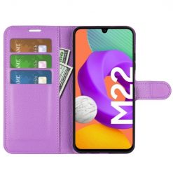 Peňaženkové puzdro Litchi fialové – Samsung Galaxy M22 | Lacné Kryty Lacné Kryty | Peňaženkové puzdro Litchi fialové – Samsung Galaxy M22 | Lacné Kryty