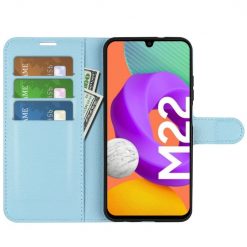 Peňaženkové puzdro Litchi modré – Samsung Galaxy M22 | Lacné Kryty Lacné Kryty | Peňaženkové puzdro Litchi modré – Samsung Galaxy M22 | Lacné Kryty