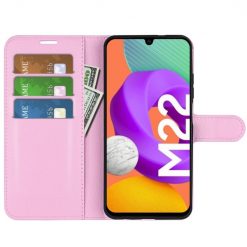 Lacné Kryty | Peňaženkové puzdro Litchi bledoružové – Samsung Galaxy M22 | Lacné Kryty