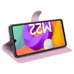 Lacné Kryty | Peňaženkové puzdro Litchi bledoružové – Samsung Galaxy M22 | Lacné Kryty