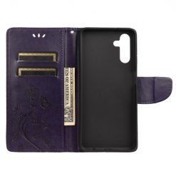 Peňaženkové puzdro Embossing Pattern Motýľ a kvet tmavofialové – Samsung Galaxy A13 5G | Lacné Kryty Lacné Kryty | Peňaženkové puzdro Embossing Pattern Motýľ a kvet tmavofialové – Samsung Galaxy A13 5G | Lacné Kryty