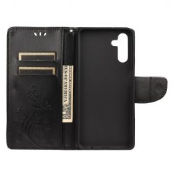 Peňaženkové puzdro Embossing Pattern Motýľ a kvet čierne – Samsung Galaxy A13 5G | Lacné Kryty Lacné Kryty | Peňaženkové puzdro Embossing Pattern Motýľ a kvet čierne – Samsung Galaxy A13 5G | Lacné Kryty