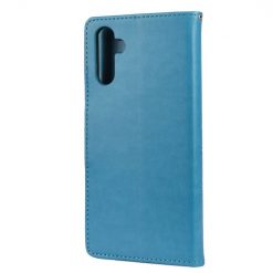 Lacné Kryty | Peňaženkové puzdro Embossing Pattern Motýľ a kvet modré – Samsung Galaxy A13 5G | Lacné Kryty