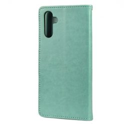 Lacné Kryty | Peňaženkové puzdro Embossing Pattern Motýľ a kvet zelené – Samsung Galaxy A13 5G | Lacné Kryty