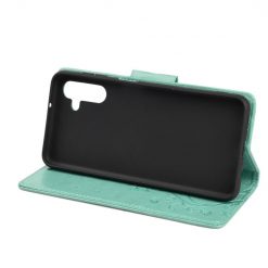 Lacné Kryty | Peňaženkové puzdro Embossing Pattern Motýľ a kvet zelené – Samsung Galaxy A13 5G | Lacné Kryty