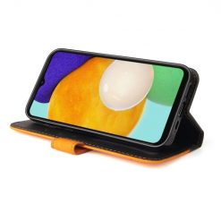 Lacné Kryty | Peňaženkové puzdro Stitching čierno-oranžové – Samsung Galaxy A13 5G | Lacné Kryty