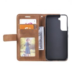 Lacné Kryty | Knižkové puzdro Rhombus hnedé – Samsung Galaxy S22+ (S22 Plus) | Lacné Kryty