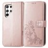 Lacné Kryty | Peňaženkové puzdro Embossing Pattern Štvorlístok ružové – Samsung Galaxy S22 Ultra | Lacné Kryty
