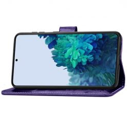 Lacné Kryty | Peňaženkové puzdro Embossing Pattern Štvorlístok fialové – Samsung Galaxy S22+ (S22 Plus) | Lacné Kryty