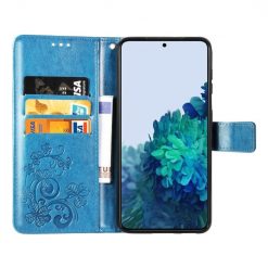 Lacné Kryty | Peňaženkové puzdro Embossing Pattern Štvorlístok modré – Samsung Galaxy S22+ (S22 Plus) | Lacné Kryty
