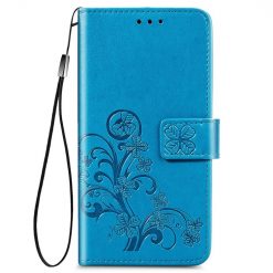 Lacné Kryty | Peňaženkové puzdro Embossing Pattern Štvorlístok modré – Samsung Galaxy S22
