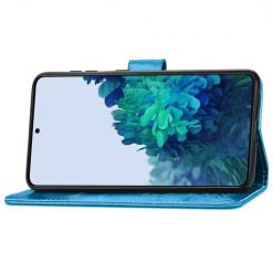 Lacné Kryty | Peňaženkové puzdro Embossing Pattern Štvorlístok modré – Samsung Galaxy S22+ (S22 Plus) | Lacné Kryty