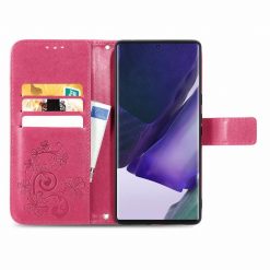 Lacné Kryty | Peňaženkové puzdro Embossing Pattern Štvorlístok ružové – Samsung Galaxy S22 Ultra | Lacné Kryty