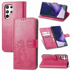 Lacné Kryty | Peňaženkové puzdro Embossing Pattern Štvorlístok ružové – Samsung Galaxy S22 Ultra | Lacné Kryty