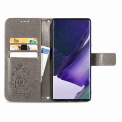 Lacné Kryty | Peňaženkové puzdro Embossing Pattern Štvorlístok sivé – Samsung Galaxy S22 Ultra | Lacné Kryty