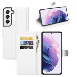 Lacné Kryty | Peňaženkové puzdro Litchi biele – Samsung Galaxy S22+ (S22 Plus) | Lacné Kryty