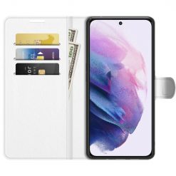 Lacné Kryty | Peňaženkové puzdro Litchi biele – Samsung Galaxy S22+ (S22 Plus) | Lacné Kryty