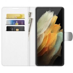 Lacné Kryty | Peňaženkové puzdro Litchi biele – Samsung Galaxy S22 Ultra | Lacné Kryty
