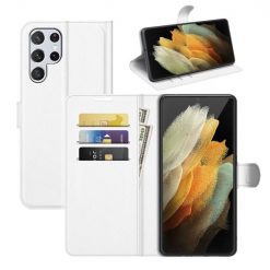 Lacné Kryty | Peňaženkové puzdro Litchi biele – Samsung Galaxy S22 Ultra | Lacné Kryty