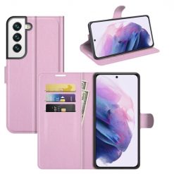 Lacné Kryty | Peňaženkové puzdro Litchi bledoružové – Samsung Galaxy S22+ (S22 Plus) | Lacné Kryty