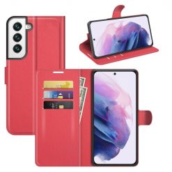 Lacné Kryty | Peňaženkové puzdro Litchi červené – Samsung Galaxy S22+ (S22 Plus) | Lacné Kryty