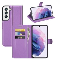 Lacné Kryty | Peňaženkové puzdro Litchi fialové – Samsung Galaxy S22+ (S22 Plus) | Lacné Kryty