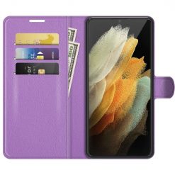 Lacné Kryty | Peňaženkové puzdro Litchi fialové – Samsung Galaxy S22 Ultra | Lacné Kryty