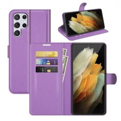 Lacné Kryty | Peňaženkové puzdro Litchi fialové – Samsung Galaxy S22 Ultra | Lacné Kryty