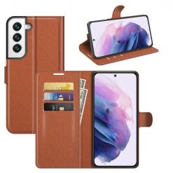 Lacné Kryty | Peňaženkové puzdro Litchi hnedé – Samsung Galaxy S22+ (S22 Plus) | Lacné Kryty