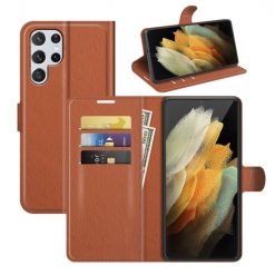 Peňaženkové puzdro Litchi hnedé – Samsung Galaxy S22 Ultra | Lacné Kryty Lacné Kryty | Peňaženkové puzdro Litchi hnedé – Samsung Galaxy S22 Ultra | Lacné Kryty