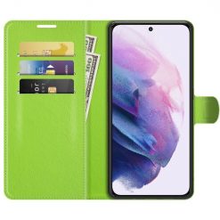 Lacné Kryty | Peňaženkové puzdro Litchi limetkové – Samsung Galaxy S22+ (S22 Plus) | Lacné Kryty