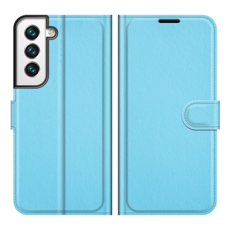Peňaženkové puzdro Litchi modré – Samsung Galaxy S22