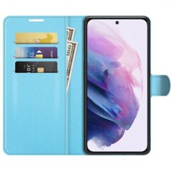 Lacné Kryty | Peňaženkové puzdro Litchi modré – Samsung Galaxy S22+ (S22 Plus) | Lacné Kryty