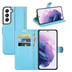 Lacné Kryty | Peňaženkové puzdro Litchi modré – Samsung Galaxy S22+ (S22 Plus) | Lacné Kryty