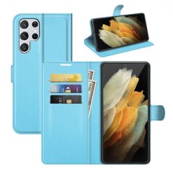 Peňaženkové puzdro Litchi modré – Samsung Galaxy S22 Ultra | Lacné Kryty Lacné Kryty | Peňaženkové puzdro Litchi modré – Samsung Galaxy S22 Ultra | Lacné Kryty