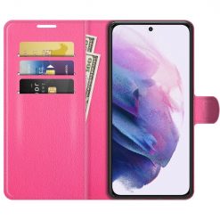 Lacné Kryty | Peňaženkové puzdro Litchi ružové – Samsung Galaxy S22+ (S22 Plus) | Lacné Kryty