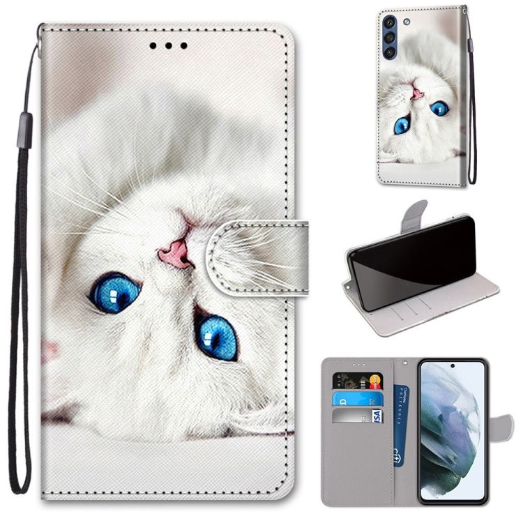Knižkové puzdro Trendy Cross case Biela mačka – Samsung Galaxy S21 FE