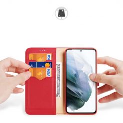 Lacné Kryty | Kožené peňaženkové puzdro Dux Ducis Hivo červené – Samsung Galaxy S21 FE | Lacné Kryty