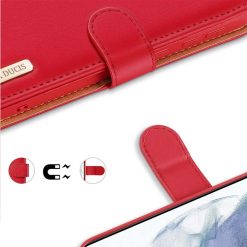 Lacné Kryty | Kožené peňaženkové puzdro Dux Ducis Hivo červené – Samsung Galaxy S21 FE | Lacné Kryty