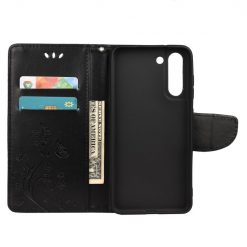 Peňaženkové puzdro Embossing Pattern Motýľ a kvet čierne – Samsung Galaxy S21 FE | Lacné Kryty Lacné Kryty | Peňaženkové puzdro Embossing Pattern Motýľ a kvet čierne – Samsung Galaxy S21 FE | Lacné Kryty