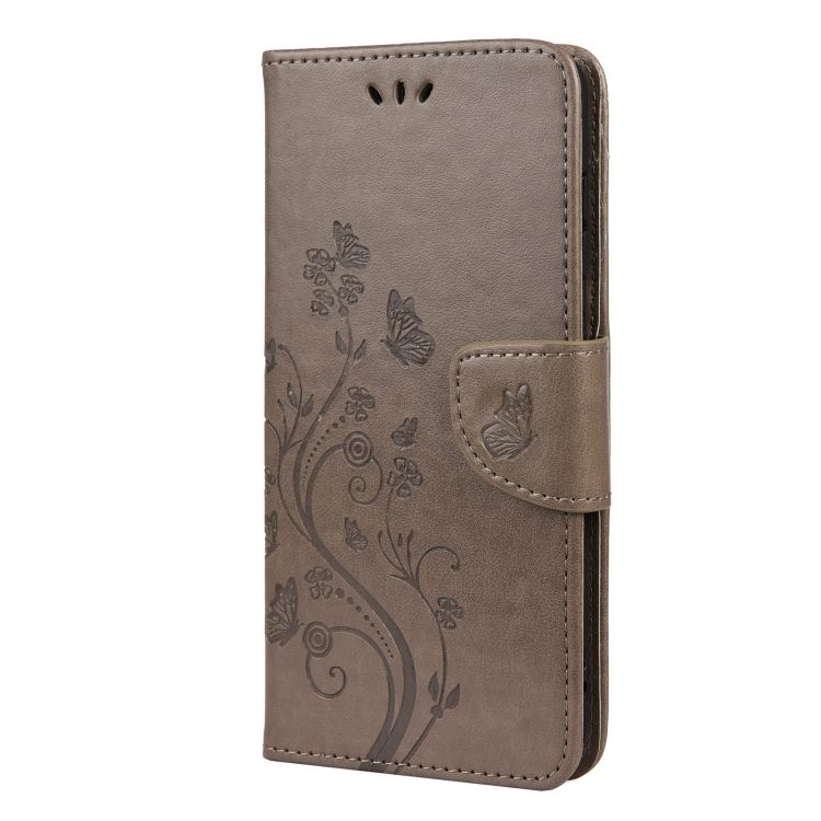 Peňaženkové puzdro Embossing Pattern Motýľ a kvet hnedé – Samsung Galaxy S21 FE