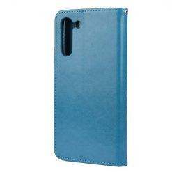 Lacné Kryty | Peňaženkové puzdro Embossing Pattern Motýľ a kvet modré – Samsung Galaxy S21 FE | Lacné Kryty