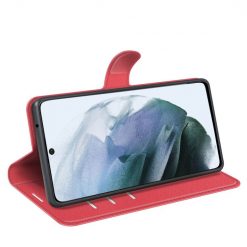 Lacné Kryty | Peňaženkové puzdro Litchi červené – Samsung Galaxy S21 FE | Lacné Kryty