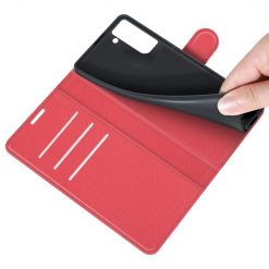 Lacné Kryty | Peňaženkové puzdro Litchi červené – Samsung Galaxy S21 FE | Lacné Kryty
