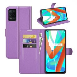 Lacné Kryty | Peňaženkové puzdro Litchi fialové – Realme 8 5G | Lacné Kryty