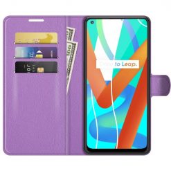 Lacné Kryty | Peňaženkové puzdro Litchi fialové – Realme 8 5G | Lacné Kryty