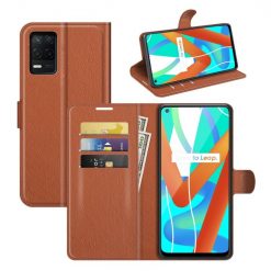Lacné Kryty | Peňaženkové puzdro Litchi hnedé – Realme 8 5G | Lacné Kryty